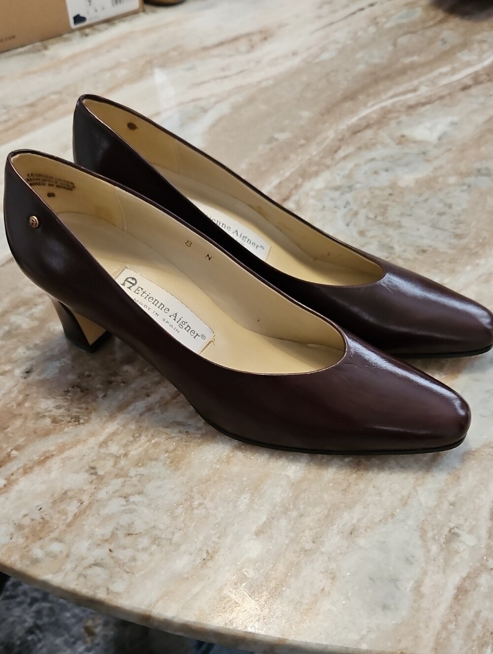 Etienne Aigner Women's Dark Brown Leather Mid Heel Pumps